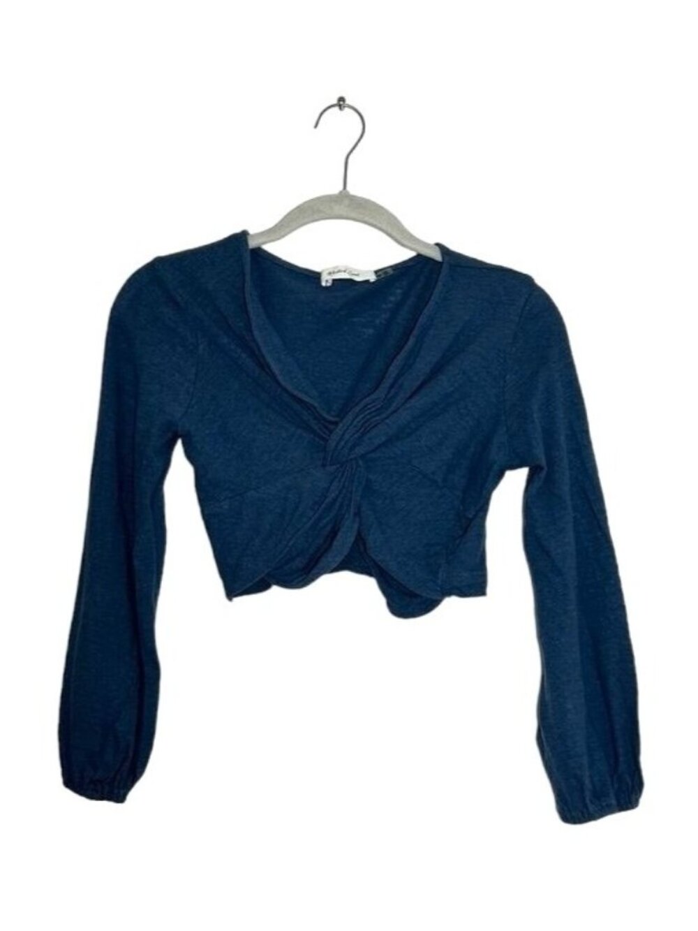 Mustard Seed Long Sleeve Twist Knot Crop Top in Blue - Size M
